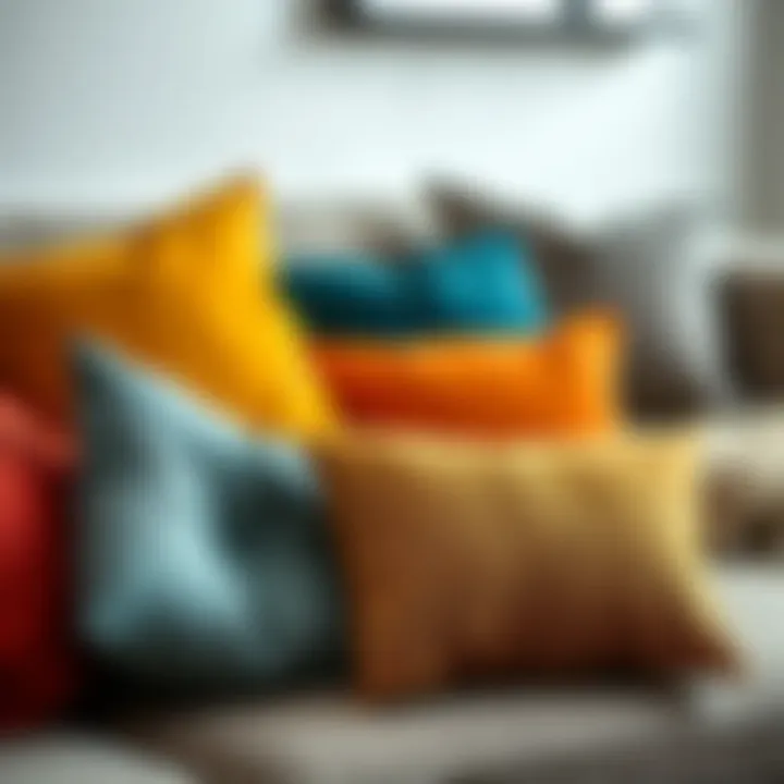 Selection of colorful cushions on an affordable couch