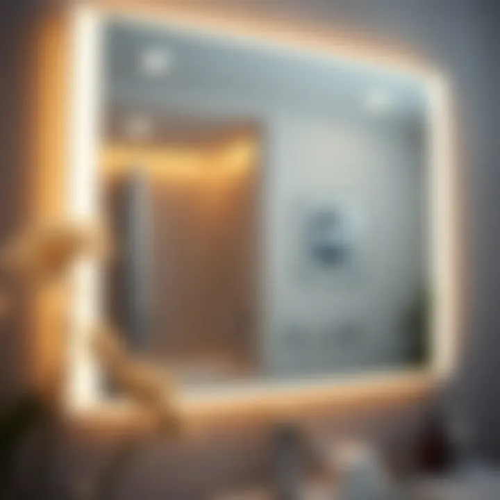 Close-up of backlit LED mirror showcasing illumination features
