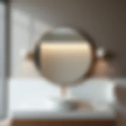 Elegant round bathroom mirror reflecting soft lighting