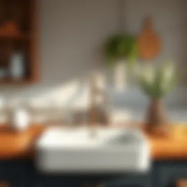 Beautiful farmhouse style sink with wooden countertop