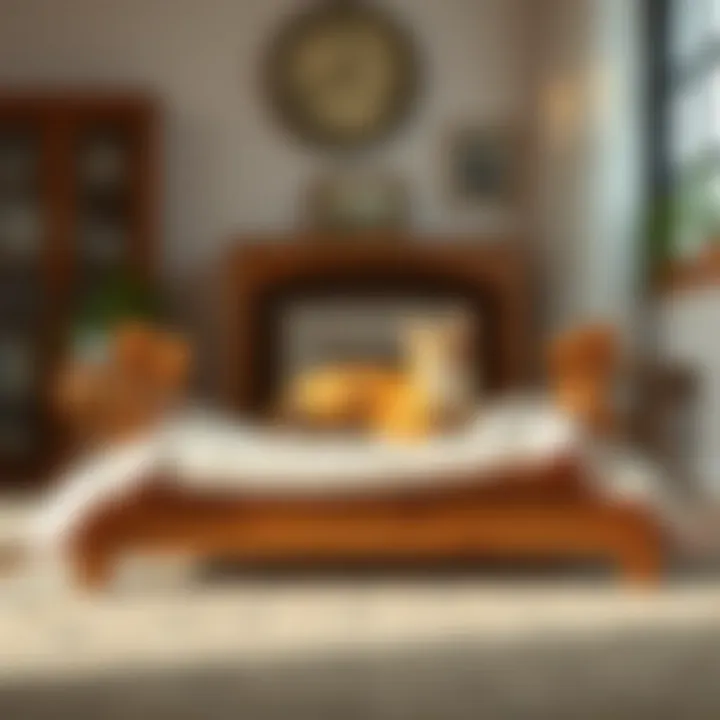 Stylish wooden cat bedframe with plush bedding