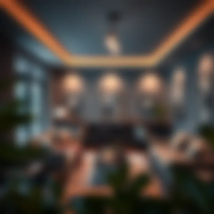 Cozy living room with stylish plug-in ceiling lighting