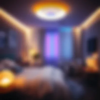 Mood transformation through dynamic color changing lights in a bedroom