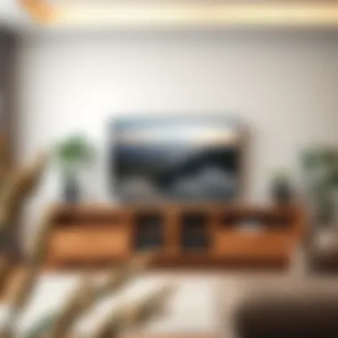 Elegant Wooden TV Stand in Modern Living Room Elegant wooden TV stand enhancing modern living room decor