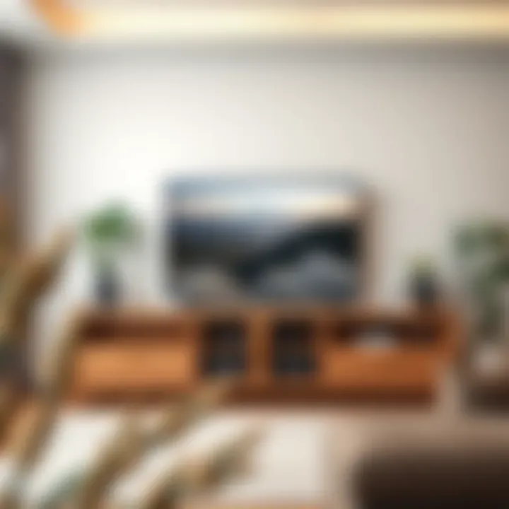 Elegant Wooden TV Stand in Modern Living Room Elegant wooden TV stand enhancing modern living room decor