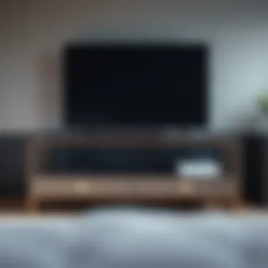 Sleek Metal TV Stand in Contemporary Setting Sleek metal TV stand with minimalist design in contemporary setting