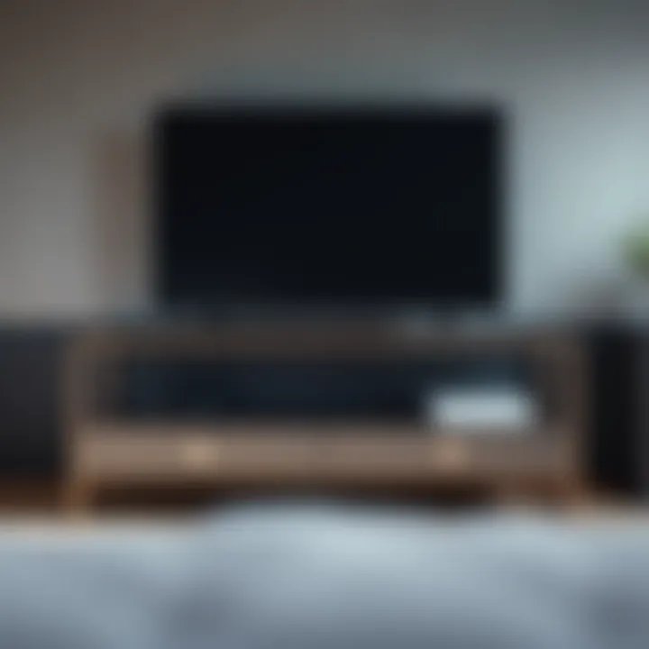 Sleek Metal TV Stand in Contemporary Setting Sleek metal TV stand with minimalist design in contemporary setting