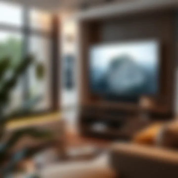 Stylish Corner TV Stand in Cozy Living Room Stylish corner TV stand maximizing space in cozy living area