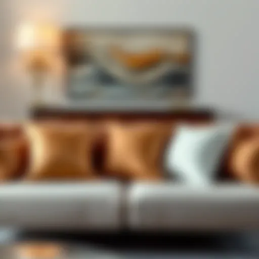 Elegant arrangement of cushions on a stylish sofa