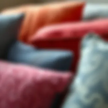 Close-up of diverse fabric textures used in cushions