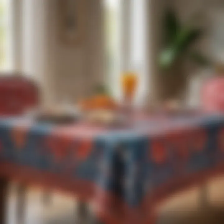 Stylish tablecloth in a vibrant design enhancing a dining area.