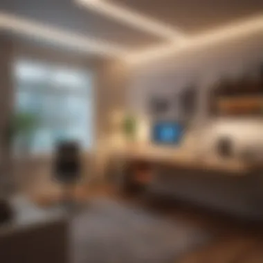 Artistic LED Strip Lighting in Home Office Artistic use of LED strip lights in a home office setup