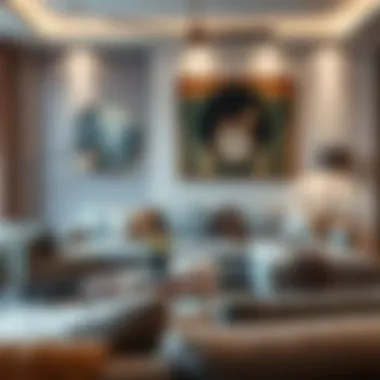 A stylish living room featuring various sofa covers in unique patterns and colors