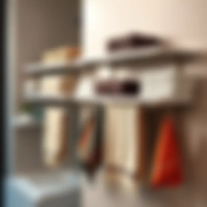 Organized Variety: Towel Types on a Sleek Rack Various towel types organized on a sleek rack