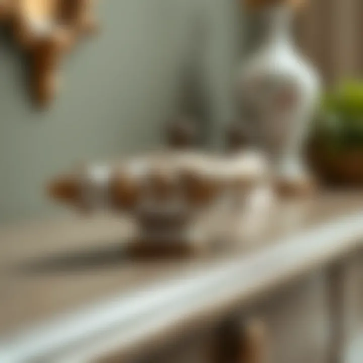 Detailed view of an ornate ceramic desk handle