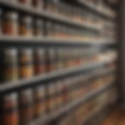 A beautifully organized spice rack with labeled jars