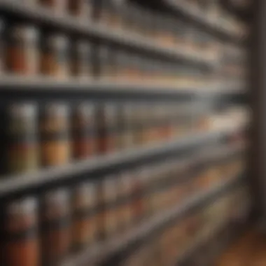 A beautifully organized spice rack with labeled jars