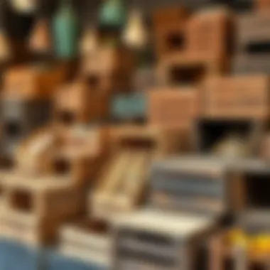 An array of wooden crates available at a local market