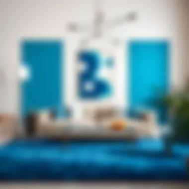 Color palette featuring blue tones with a rug