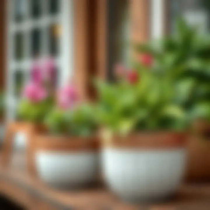 Modern ceramic planter with vibrant greenery