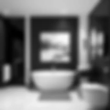 Contemporary black and white bathroom with striking wall art