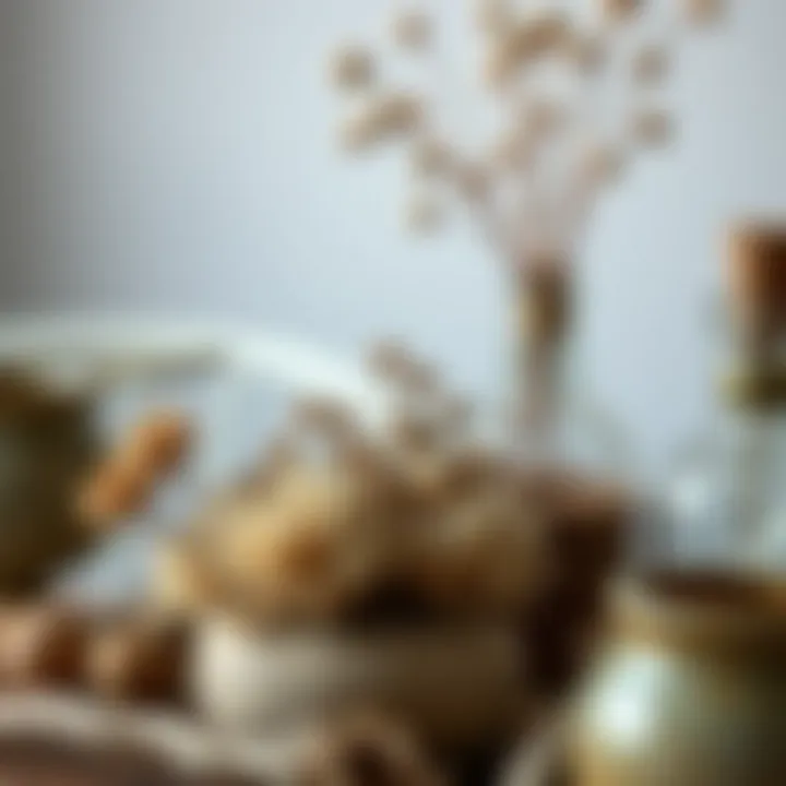 Natural Elements in Bohemian Decor Close-up of natural elements used in Bohemian decor including dried flowers and earthy textures.