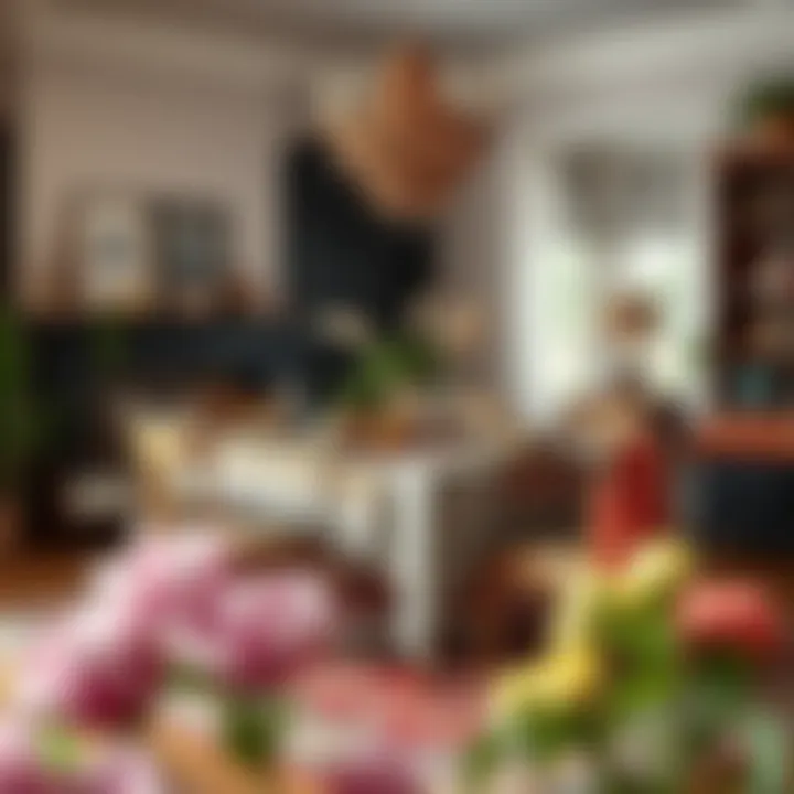 Cozy Bohemian Dining Setup A cozy Bohemian dining setup with eclectic seating and layered fabrics.