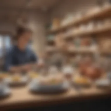 Parents choosing safe and stylish dinnerware for their children in a store.