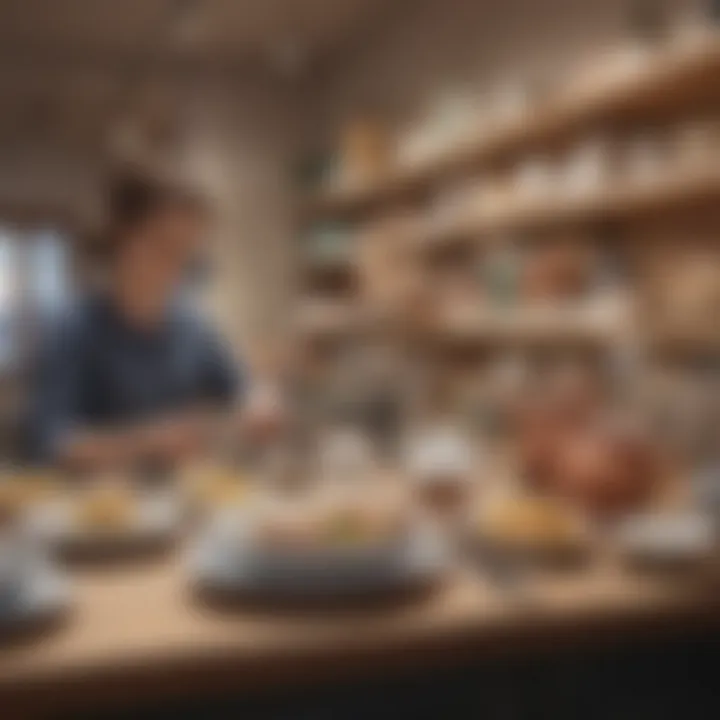 Parents choosing safe and stylish dinnerware for their children in a store.