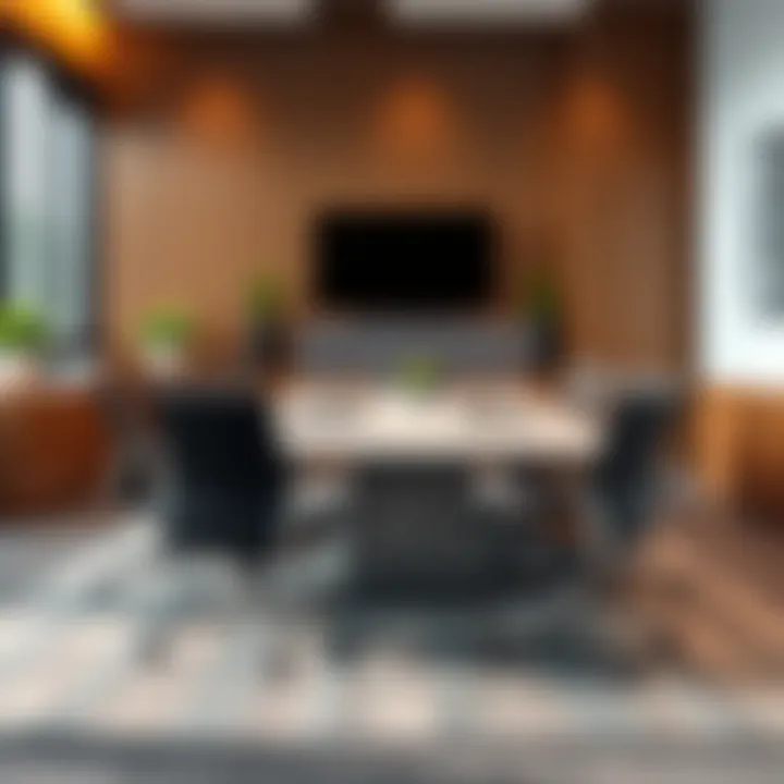 A modern conference table with a clear top protector, presenting a sleek and professional appearance.