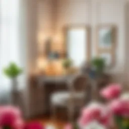 Elegant corner makeup table with mirror and lighting