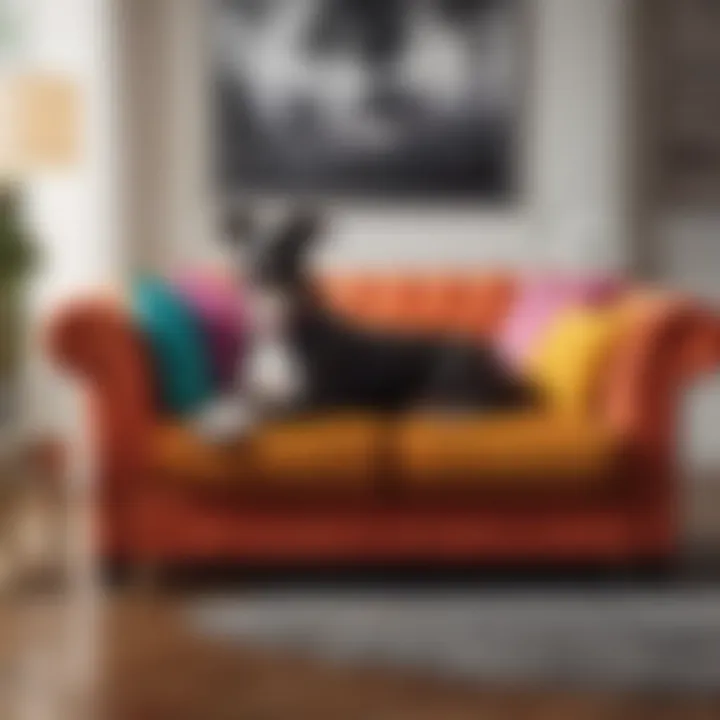 Elegant dog sofa with vibrant cushions