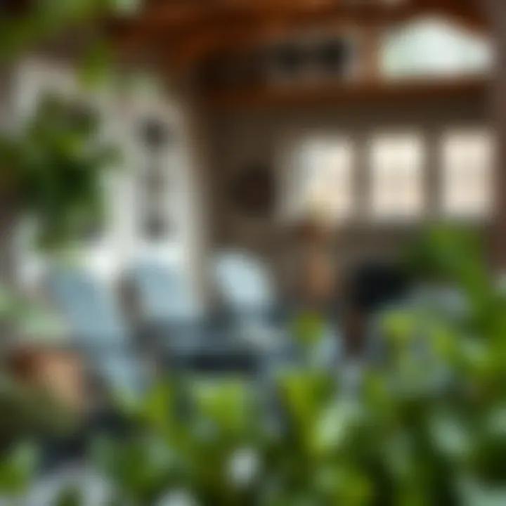 Indoor Charm with Adirondack Seating A cozy indoor space enhanced by dark grey plastic Adirondack chairs