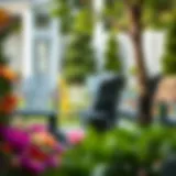 Stylish dark grey plastic Adirondack chair in a serene garden setting