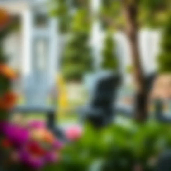 Elegant Garden Display of Adirondack Chairs Stylish dark grey plastic Adirondack chair in a serene garden setting