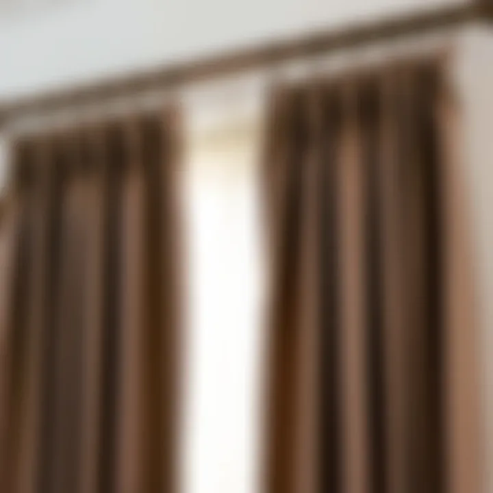 Texture and Design Details of Taupe Curtains Close-up of texture and design of taupe rod pocket curtains