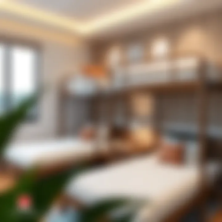 Compact full bunk bed arrangement in a small room