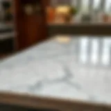 An elegant marble kitchen table top showcasing its unique veining patterns