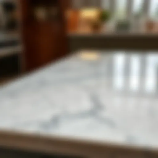 An elegant marble kitchen table top showcasing its unique veining patterns