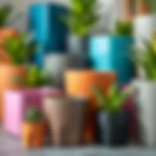 Large square plastic pots showcasing different sizes and colors