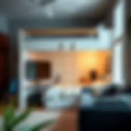 Stylish loft bed with integrated gaming setup