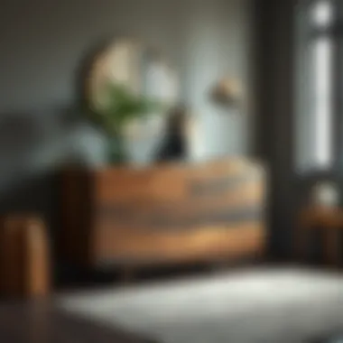 Stylish Long Dresser: A Blend of Textures Stylish long dresser showcasing various textures