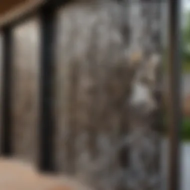 Close-up of unique metalwork on a patio privacy screen