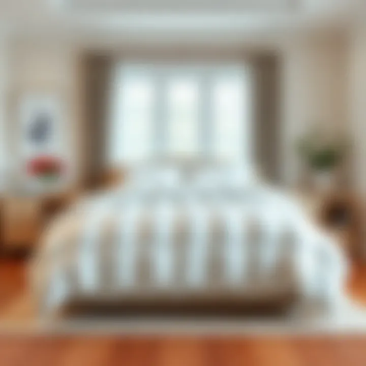 Stylish Bedroom with Comforter A well-styled bedroom featuring a fluffy quilt comforter