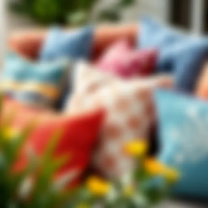 Cushions arranged in various colors and patterns