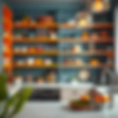 Enhancing Kitchen Aesthetics with Colorful Shelves Colorful pantry shelves enhancing kitchen aesthetics.