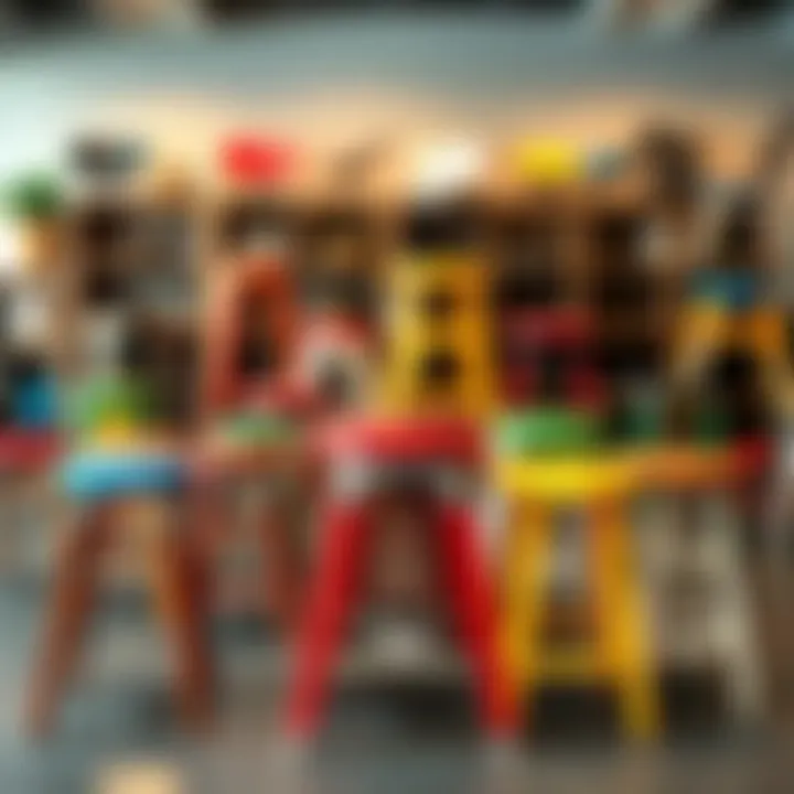 Various models of retro step stool chairs displayed together