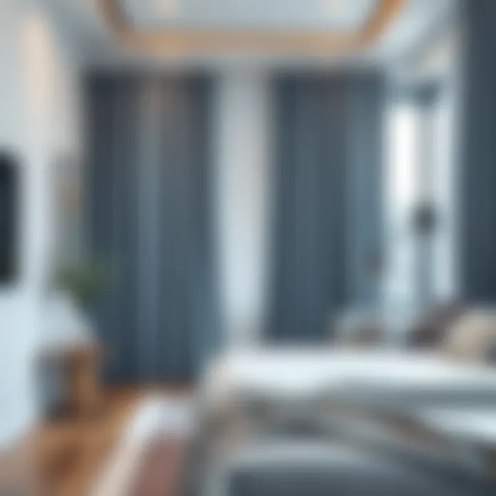 Contemporary Bedroom with Silver Blue Blackout Curtains Contemporary bedroom featuring silver blue blackout curtains