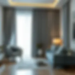 Elegant silver blue blackout curtains enhancing a stylish living room
