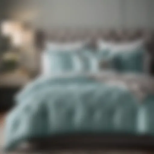 Elegant grey and aqua comforter set on a neatly made bed